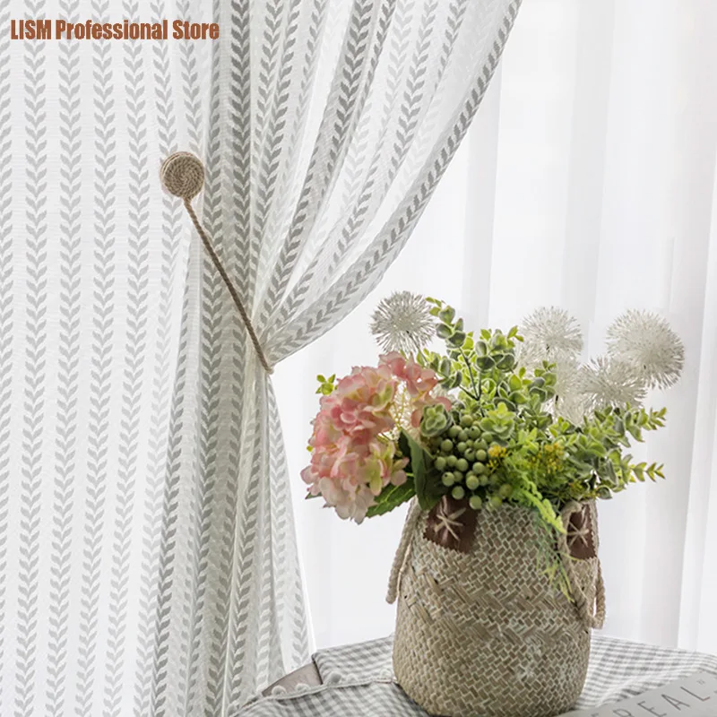 

Curtains for Living dining Room Bedroom Thickened white gauze Nordic leaf texture light-transmitting semi-shading curtain