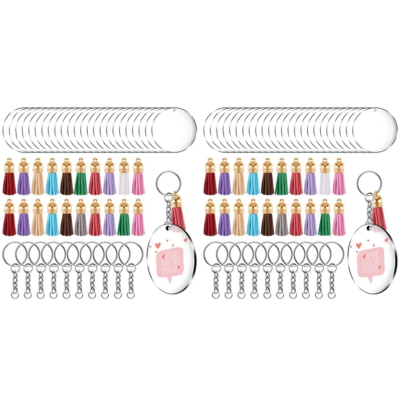 

180 Pieces Acrylic Keychain Making Kit Clear Acrylic Keychain Blanks And Colorful Tassel Pendants For DIY Projects