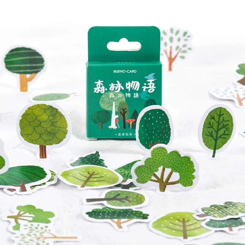 

56 packs Wholesale Boxed stickers forest stories fresh plants trees aesthetic cartoon tent diary decoration DIY seal stickers