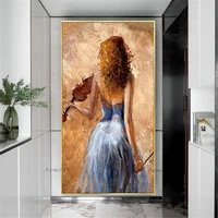 100 handmade oil painting violin girl wall art decor home hanging picture modern sofa mural on canvas for living room bedroom