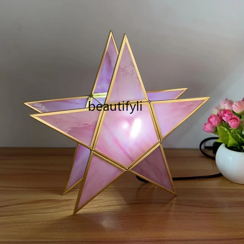 yj Five-Pointed Star Children's Room Nordic Bed Head Bedroom Art Glass Wedding Lamp LED Twinkle Light