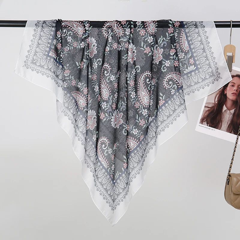 Новый Квадратный Шелковый Шарф С Принтом Пейсли 90 См Атласский Мусульманский