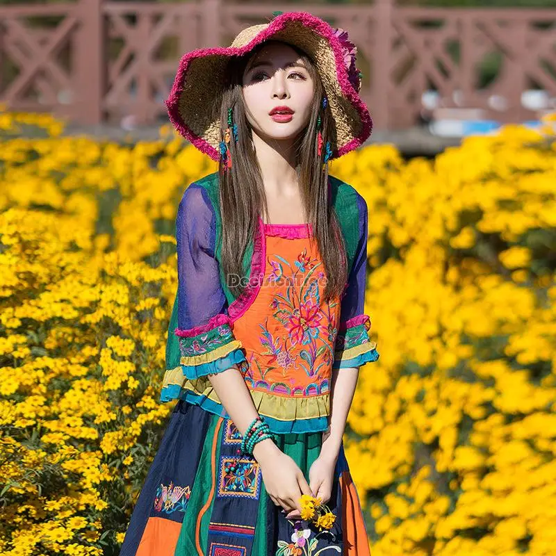 

2022 summe chinese ethnic style cardigan shirt vintage women graceful traditional tops delicate cotton linen embroidery tops