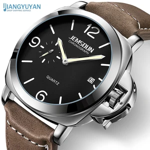 Luxury Top Brand Sport Watch Men Waterproof Quartz Brown Leather Military Wrist Watch Men Army Clock