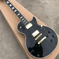 top quality custom black color electric guitar ebony fretboard binding frets golden hardware