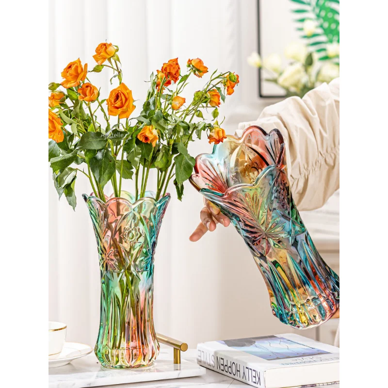 

Flower Arrangement Rose Lily Flowers Transparent Vases High-quality Nordic Colorful Glass Vase Decoration Living Room Large