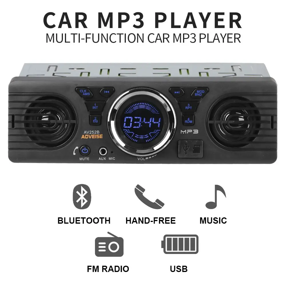 

1 Din Car Radio MP3 Audio Player Bluetooth Hands-free Stereo FM Built-in 2 Speakers Supports USB SD AUX Audio Playback