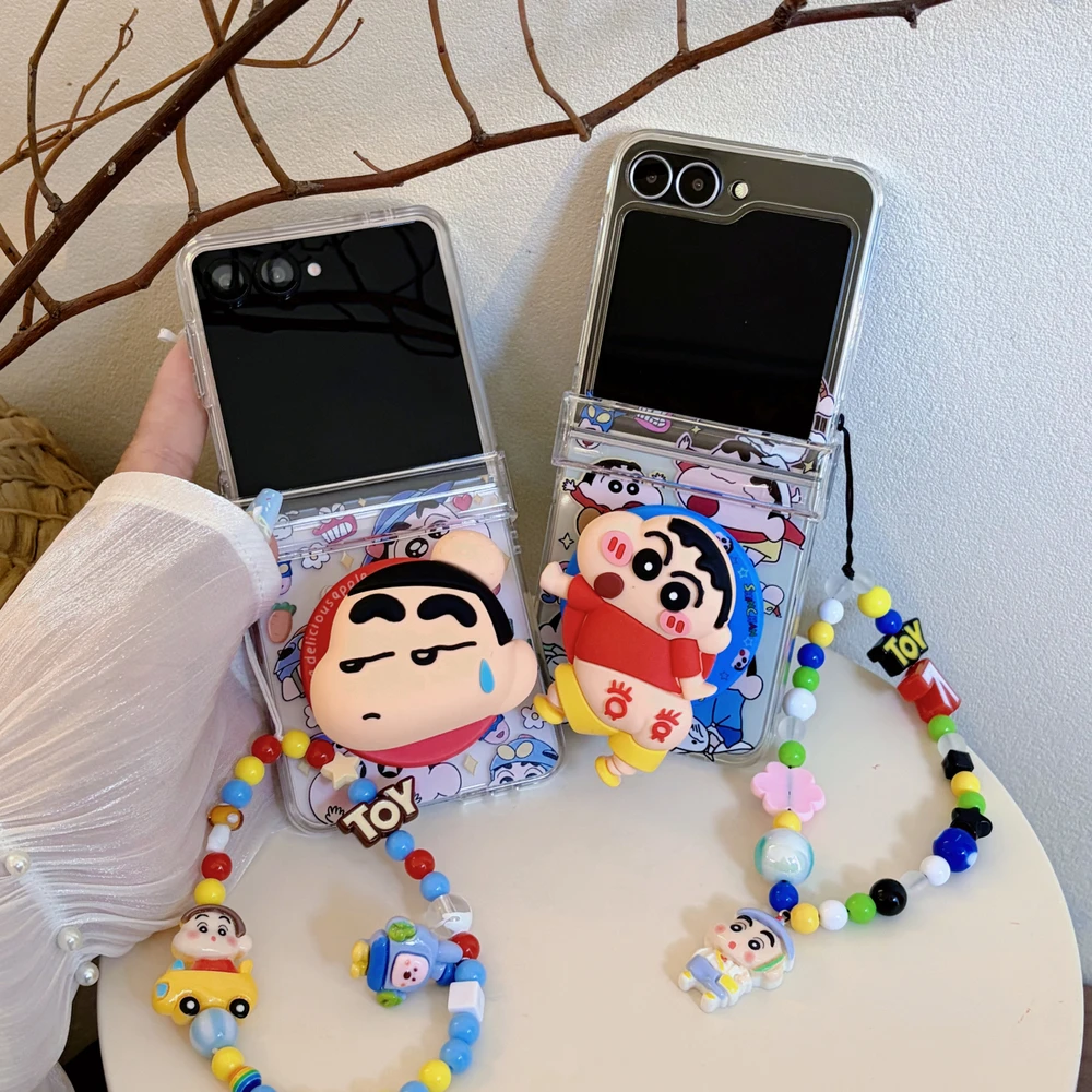 Фото Милый аниме-чехол с магнитным держателем Crayon Shin-chan для беспроводной зарядки Magsafe, чехол для телефона Samsung Galaxy Z Flip 8 7 6 5, жесткий чехол из ТПУ №2