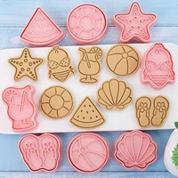 8pcs cookie stamps set hawaiian beach style cookie cutters set biscuit press mold fondant suger baking cake decorative tool
