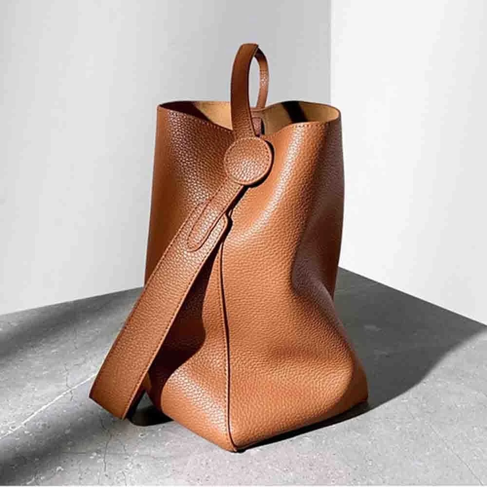 

Motingsome Minimalism Women Bucket Bag Luxury Genuine Leather Handbags and Purses Soft Calfskin Casual Tote Bag 2023 New