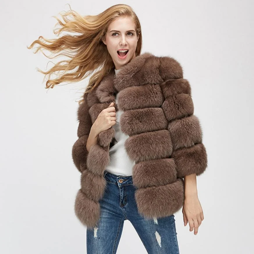 fashion Winter Women Luxury XS-4XL Faux Fox Fur Coat Long Sleeve Warm jacket Thicker Fake Fox Fur OutwearColete Feminino L1714