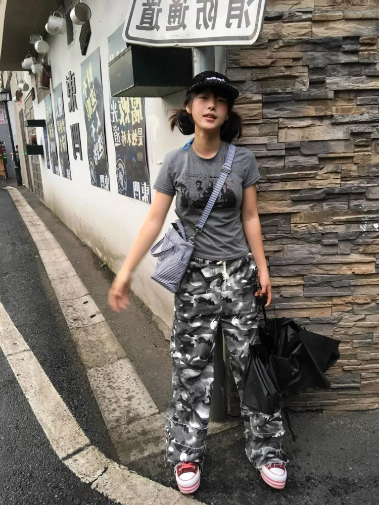 Deeptown Y2k Женские футболки с принтом серой полосы в стиле гранж 2000-х годов короткими