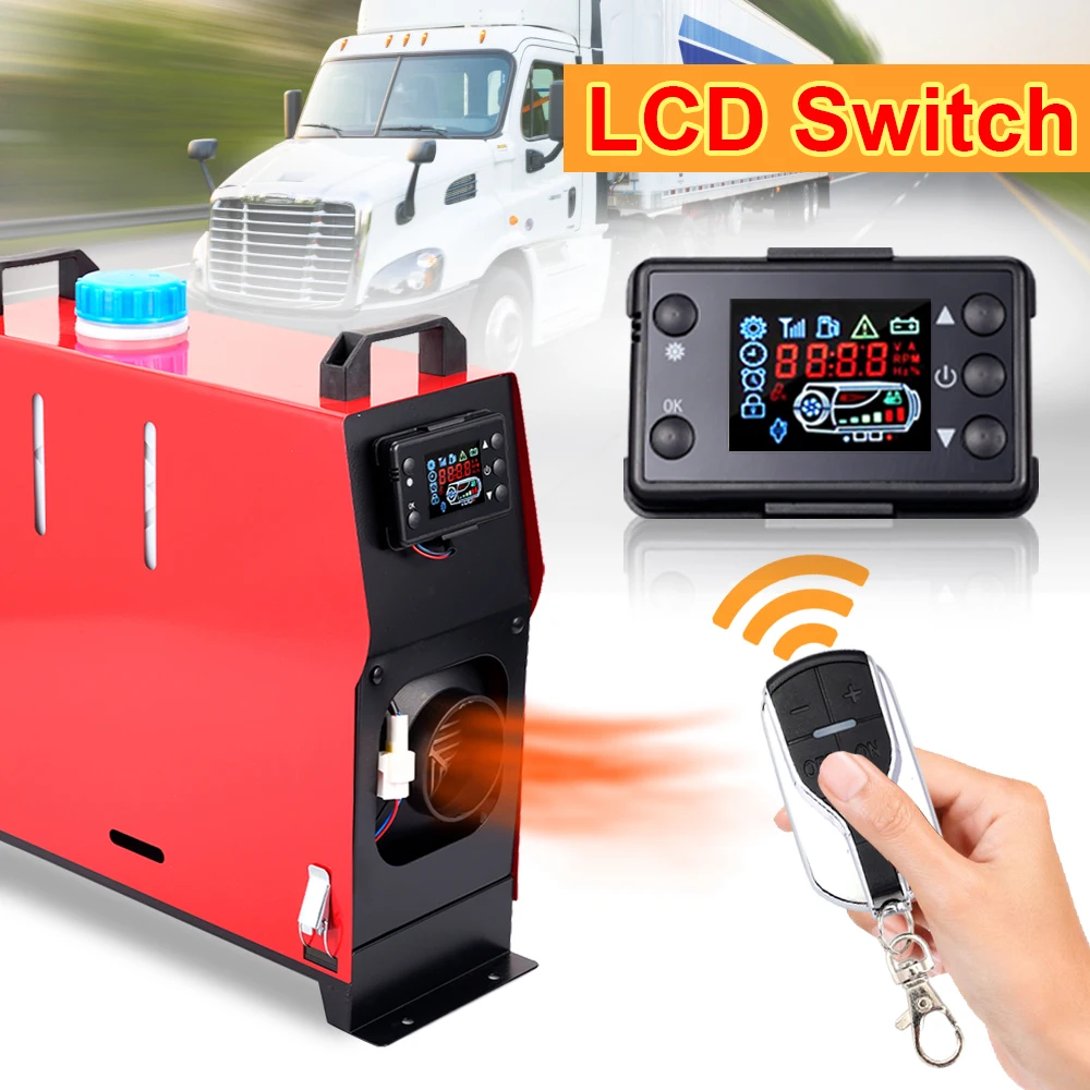 

12V Vertical All In One Machine Black LCD Remote Control Switch 1-8KW Adjustable Car Parking Heate For Trucks Motor-Homes Boats