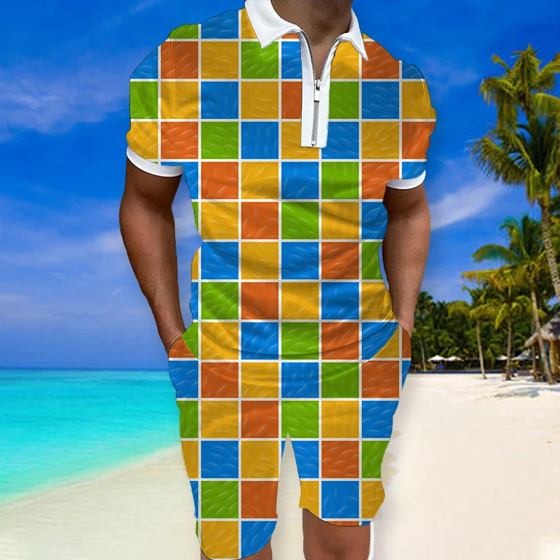 

Мужской спортивный костюм из двух предметов: рубашка-поло на молнии и шорты