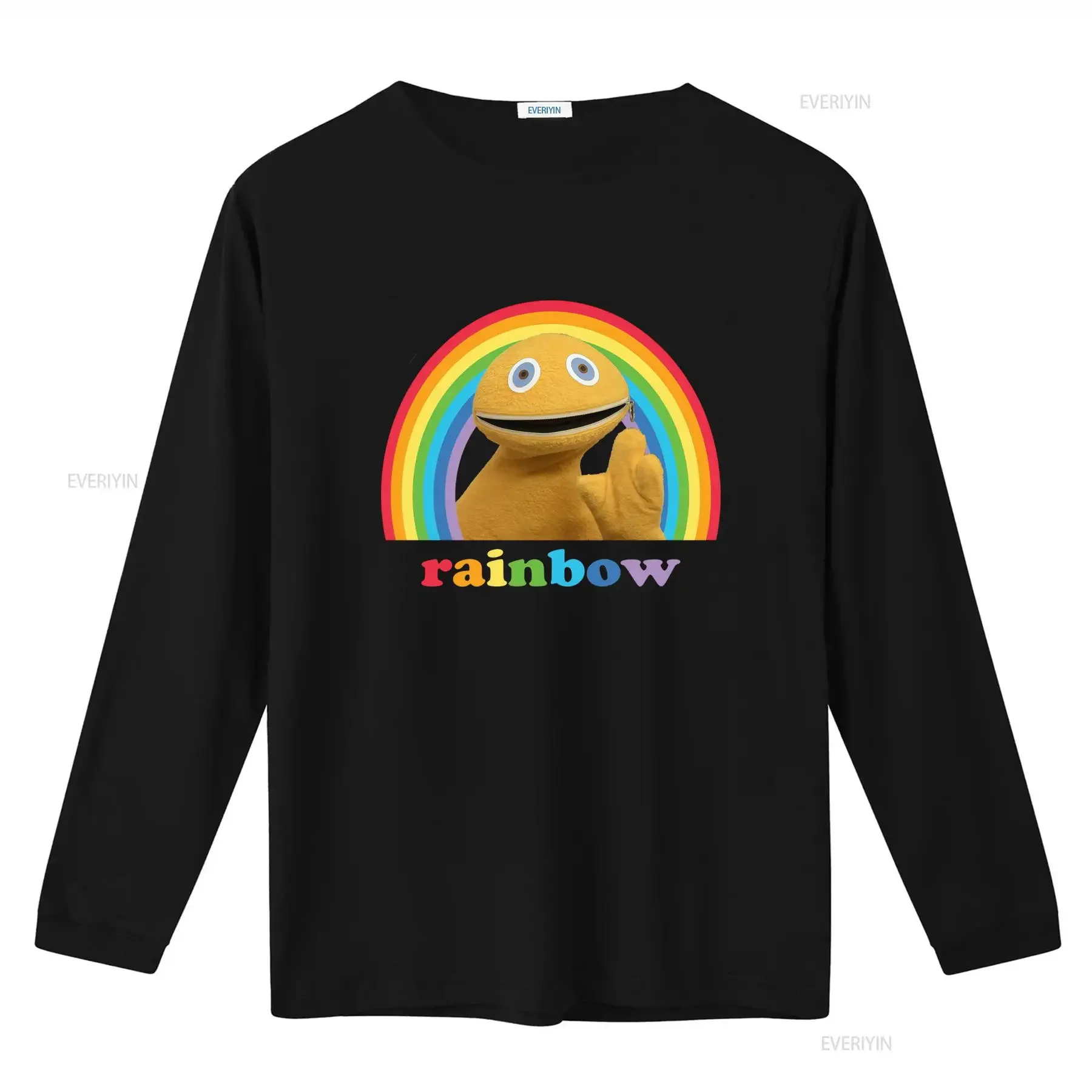 Фото Футболка Zippy Rainbow с культовым логотипом, повседневный дизайн с круглым вырезом, вдохновленный стилем, для круглогодичной носки, машинная стирка, черный винтажный цвет. №3