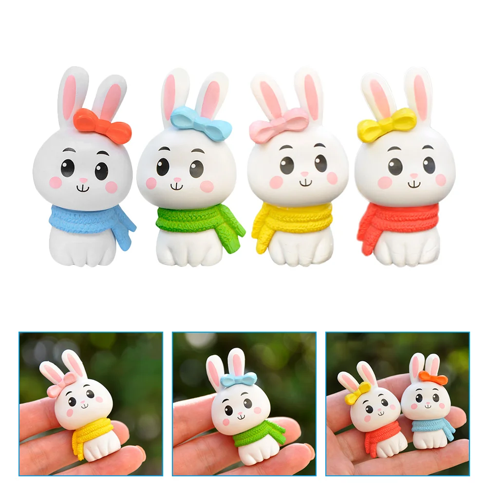 

4 Pcs Cute Rabbit Scarf Car Trim Fairy Gardens Ornaments Bunny Decor Rabbit Figurines Plastic Rabbit Decor