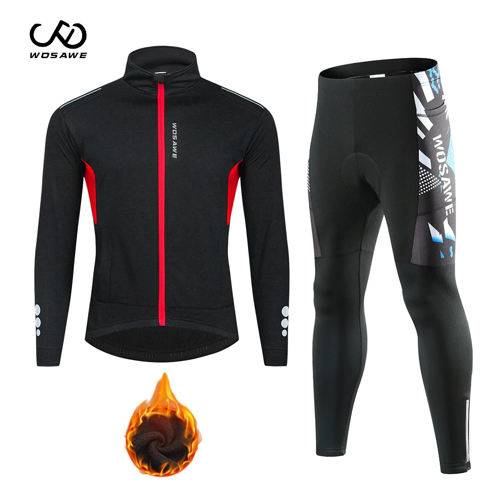 

WOSAWE сохраняющий тепло мужской комплект велосипедных курток подкладка Колготки зимние теплые флисовые брюки непромокаемые ветрозащитные с...