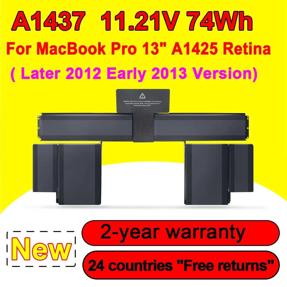

Новый аккумулятор A1437 для ноутбука MacBook Pro, 13,3 дюйма, A1425 Retina, ранняя версия 2012 года, 1ICP9/2013-1, 32/60 в, 11,21 Вт/ч, 6600 мАч