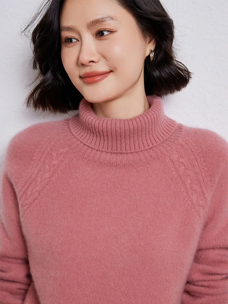 Женский вязаный пуловер с воротником-хомутом из 100% чистой шерсти