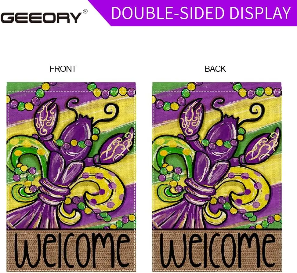 GEEORY Марди Гра Флер де Лис Садовый флаг 12 5x18 дюймов бусины Раки Новый Орлеан