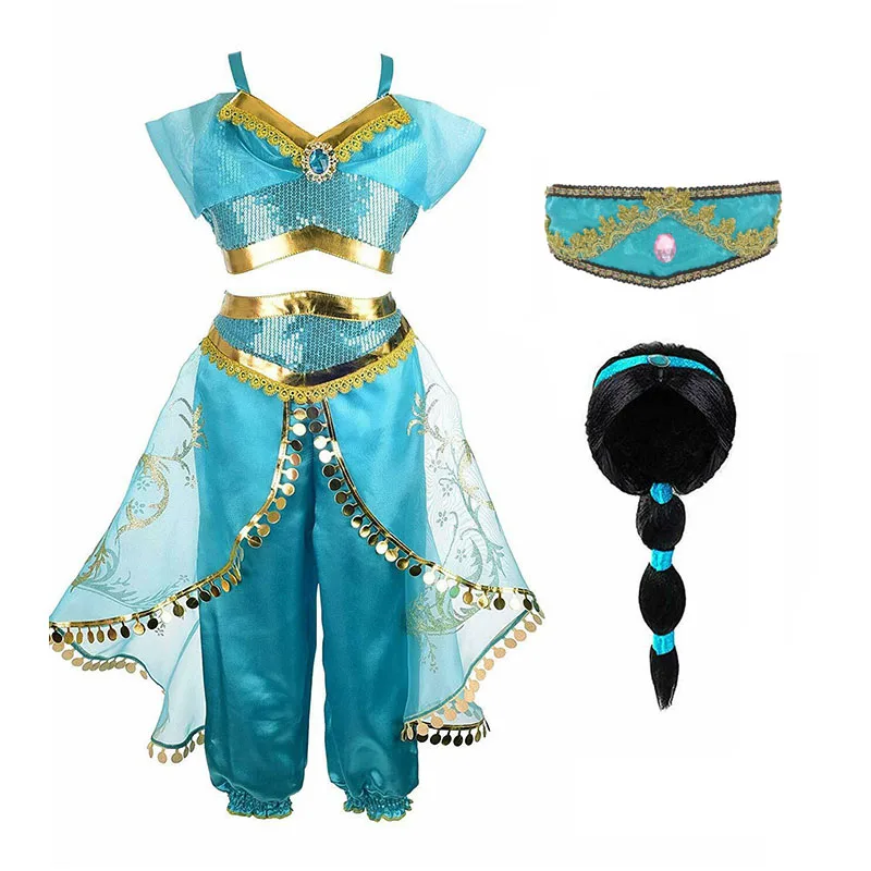 

Причудливое детское платье Аладина для девочек, костюм принцессы жасмин для косплея, рождественвечерние ринка на Хэллоуин, платье с лампой ...