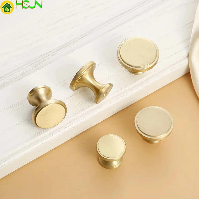 Золотая простая ручка для ящика шкафа из чистой меди латунная круглая двери