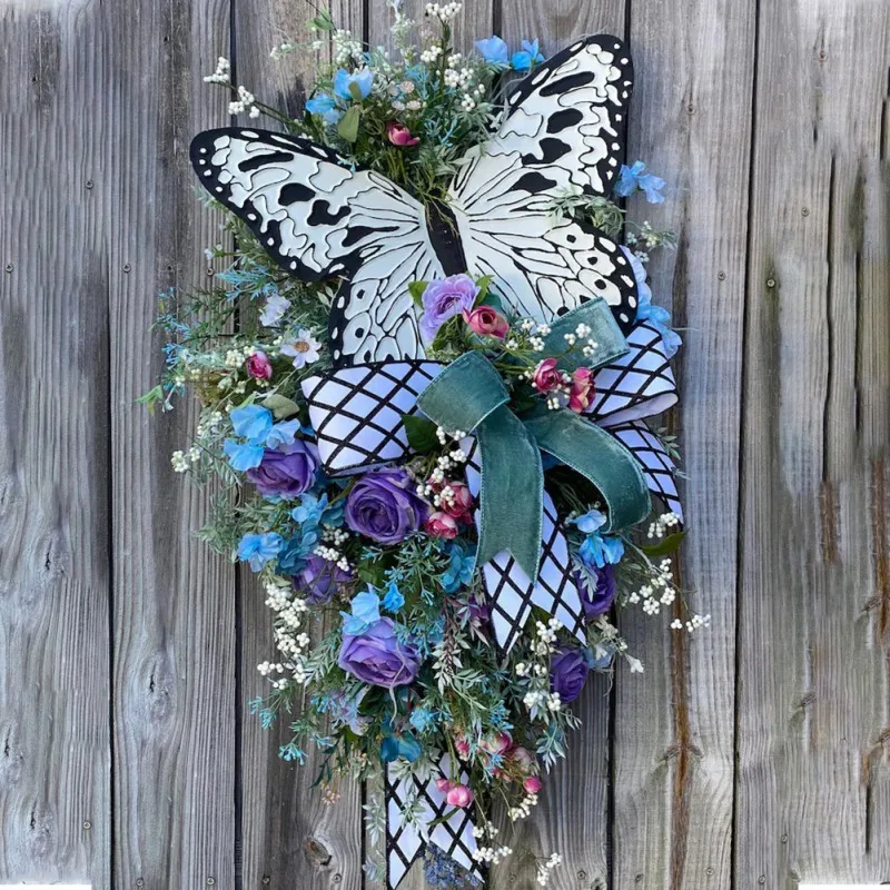 

Artificial Wreath Rose Butterfly Spring Wreath Front Door Decoration Wreath For Autumn Winter Outdoor Display Home Decor