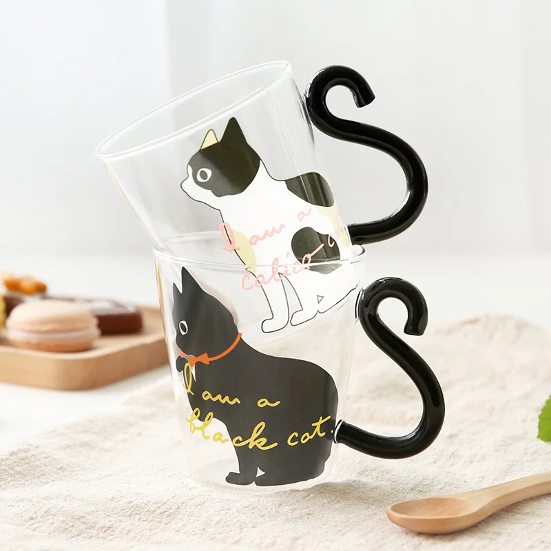 

cute Creative cat transparent glass tail handle personality heat-resistant microwaveable cat claw cup