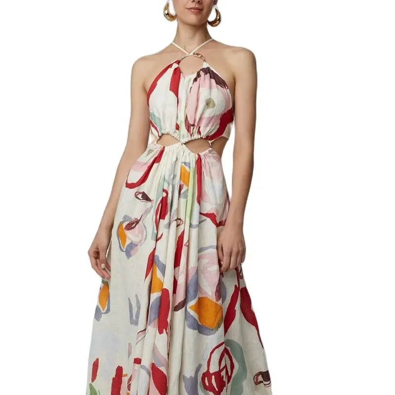 

2023 New Suspender Print Long Beach Skirt Sexy Dress Maxi Dresses for Women