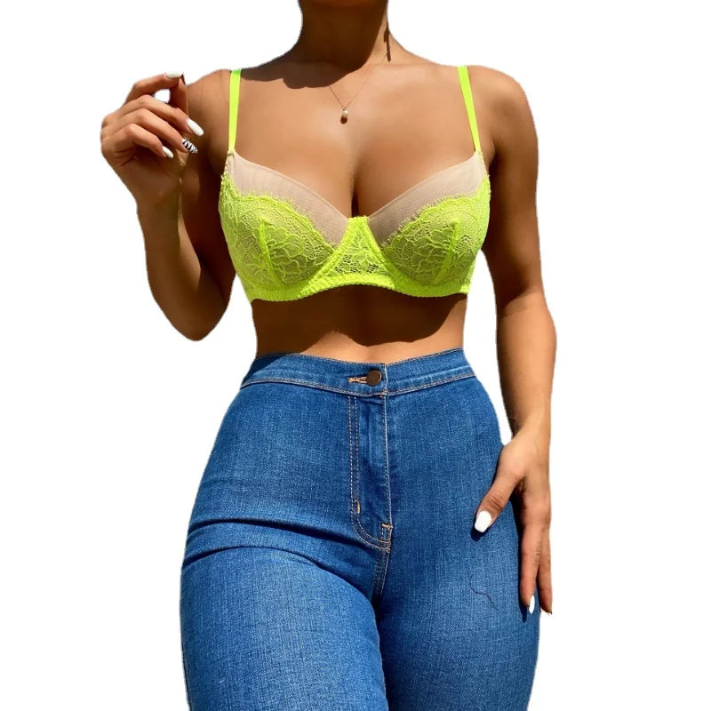 

Женский кружевной бюстгальтер, прозрачное цельное экзотическое нижнее белье с регулируемыми бретелями и открытой спиной, 2023