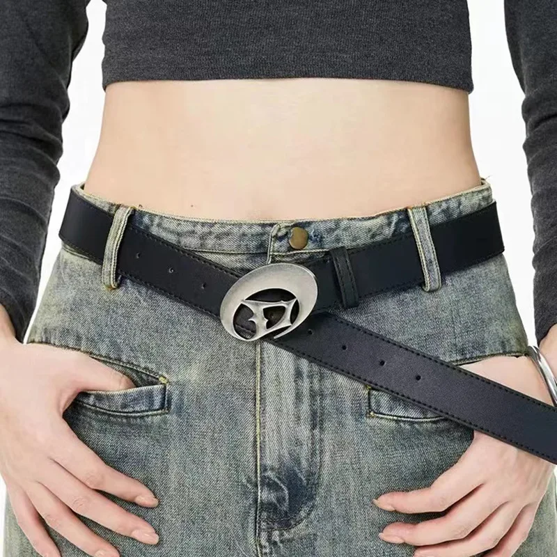 Vintage Belt Gothic Cross D Moon Men Women Punk Y2k Metal Buckle Belts Design Pu Leather Waistband Jeans Pants Decor Belt