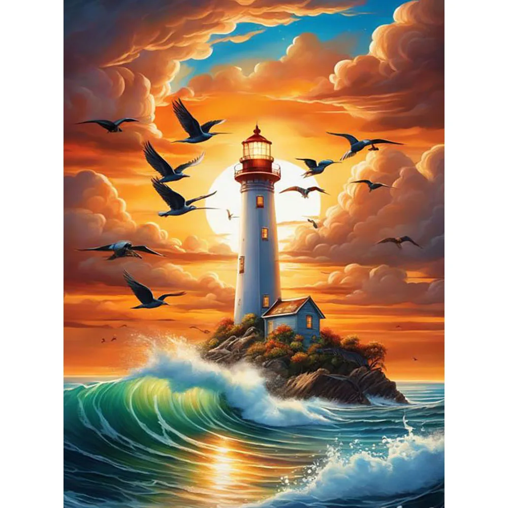 Набор алмазной живописи PYABPD сцена океанского маяка женская вышивка облака