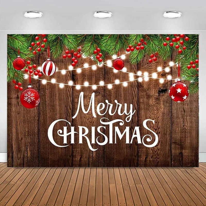 

Merry Christmas Backdrop Rustic Wooden Decorations Photography Background Winter Xmas Eve Family Kids Party Decoration Banner