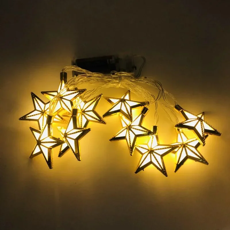 10/20 светодиодный Eid Mubarak Moon Star String огни Рамадана с питанием от батареи фонарь для