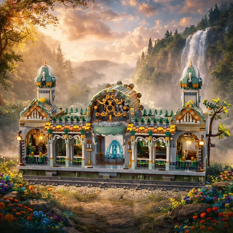 4632 детали MOC Эльфийская железнодорожная станция 10316 Ривенделл Модульная модель уличного пейзажа Строительные блоки Конструктор Рождественские подарки Игрушечные кирпичики (art.: 3920dcd16ab7b) - 3920dcd16ab7b