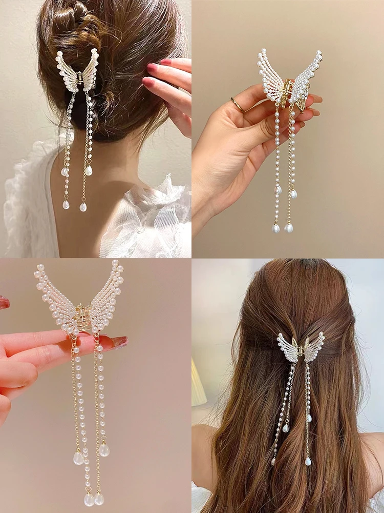 

Tassel Butterfly Pearl Hair Clip Women Hair Claw Elegant Hairpin Hair Crab Hair Accessory