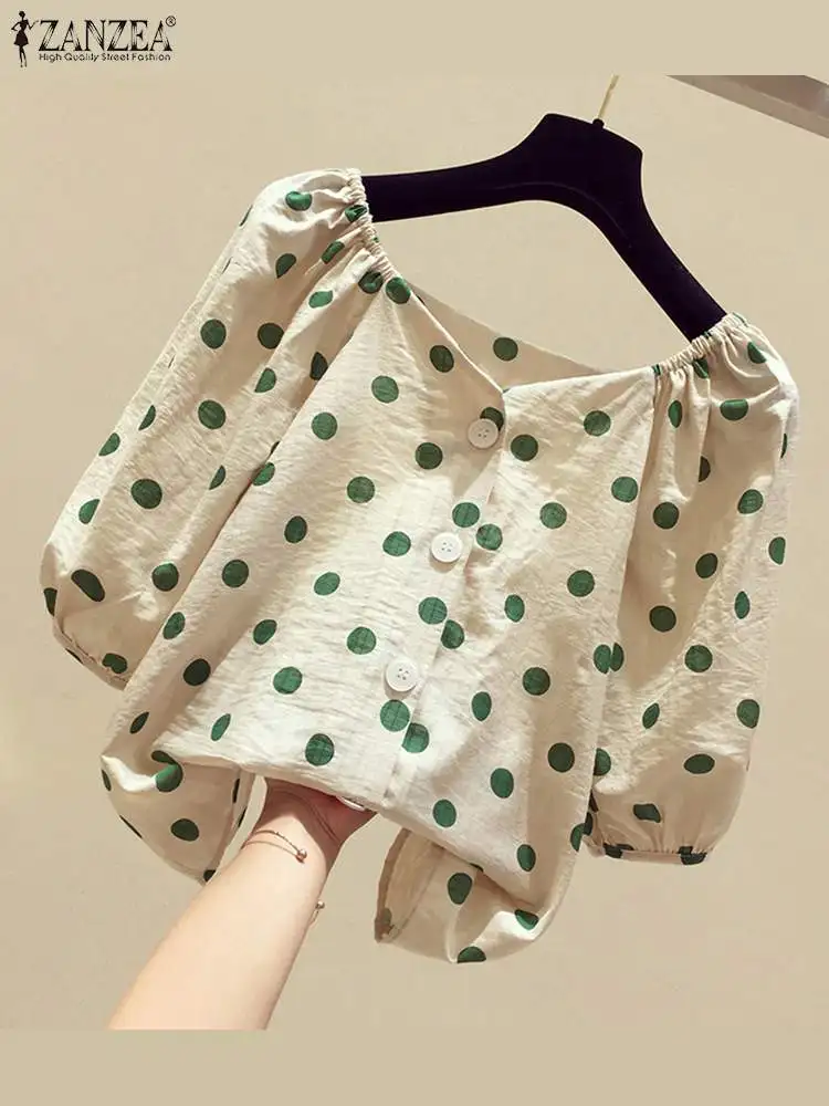 Блузка ZANZEA Женская в горошек модная повседневная элегантная рубашка Корейском