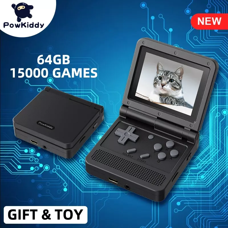 

POWKIDDY v90 Black Version 3-Inch IPS Screen Flip Handheld Console Open System Game Console 16 Simulators PS1 Children's gif