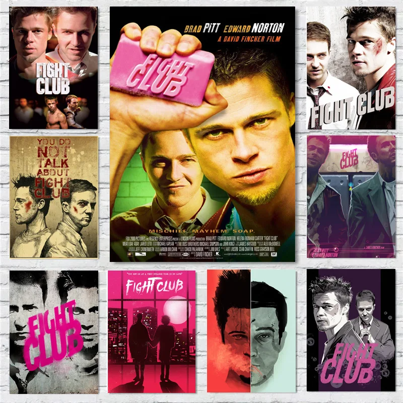 

Classic Movie Fight Club Brad Pitt Film Poster Canvas HD Painting Art Wall Stickers Home Decor For Living Room Beroom Gym Decor