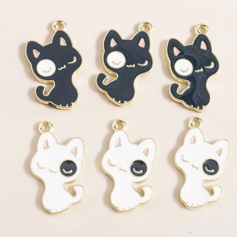 

10pcs 115*25mm Cute Enamel Small White and Black Cat Charms for DIY Earrings Necklaces Pendants Handmade Jewelry Accessories