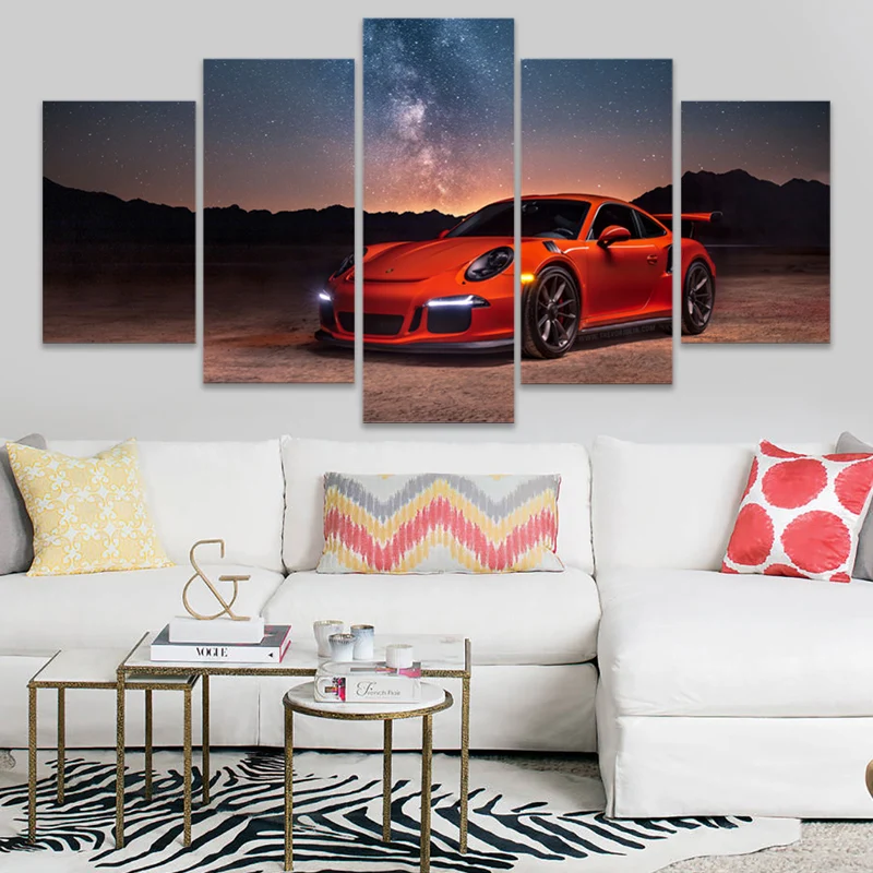 

Racing Flame Orange Porsche GT3 RS Supercar 5pcs Poster Wall Art Painting Living Room Home Decor Painting Wall Art