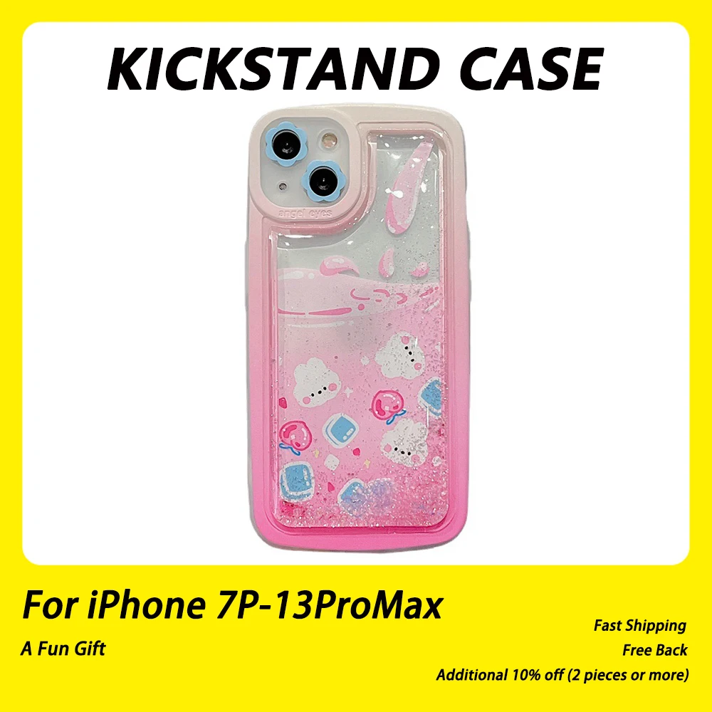 

Cartoon Bear Rabbit Phone Case for IPhone12 Quicksand 11 Pro Max Soft Funda XR Apple 13 X Xs XsMax 7Plus 8Plus Luxury Fashion