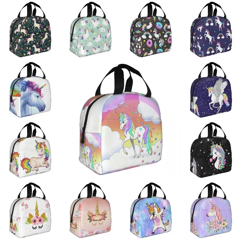 

Мультяшный Радужный Единорог Ланч-бокс для женщин, водонепроницаемый многоразовый термоохладитель, пищевая изолированная сумка для ланча,...