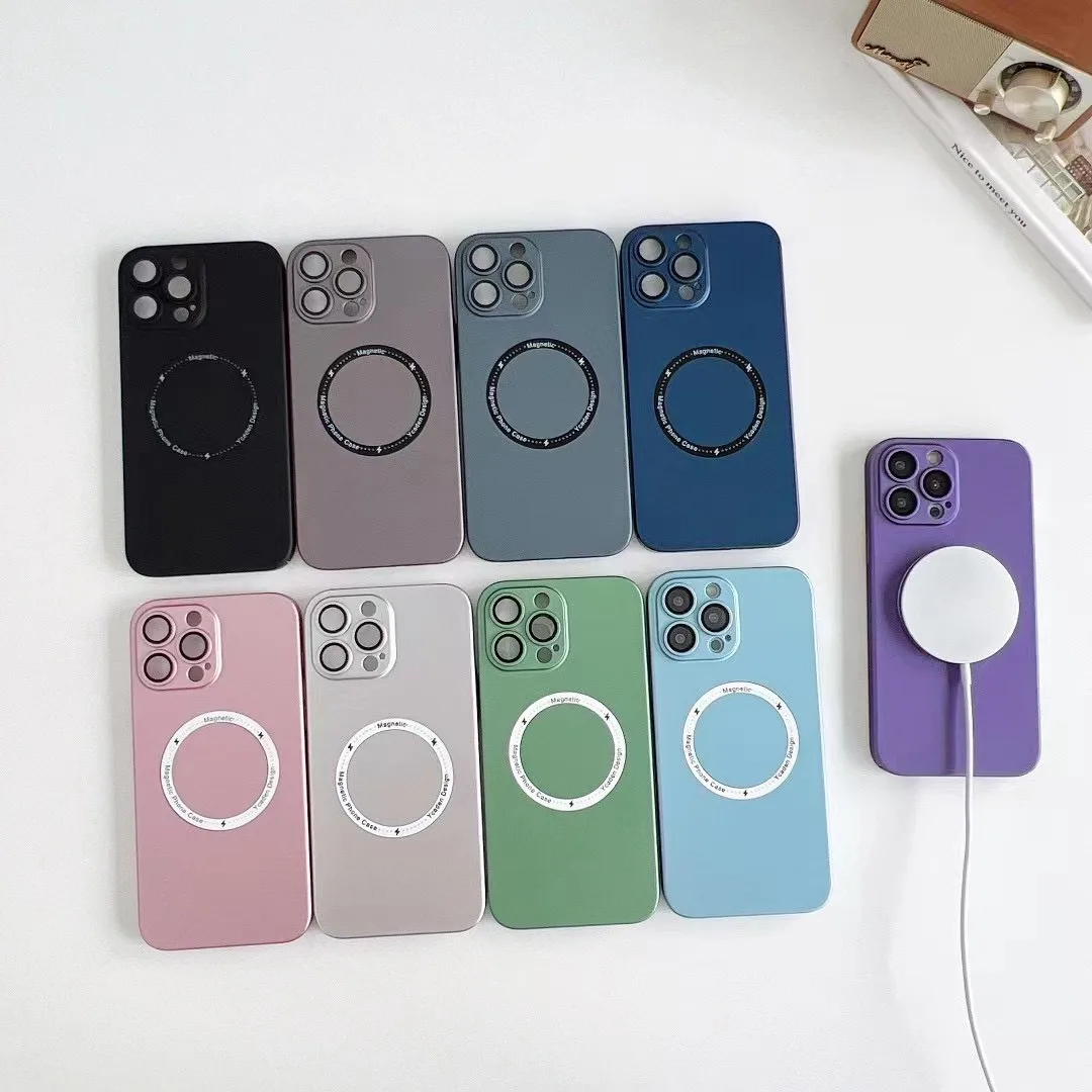 

10Pcs/For Magnetic Wireless Charger Case for iPhone 14 13 12 11 Pro Max Plus Luxury Matte Glass Lens Shockproof Cover