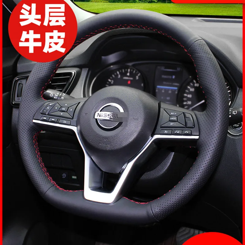 

DIY Hand-Sewn Leather Car Steering Wheel Cover for Nissan Tiida Bluebird Sylphy Livina SUNNY Qashqai X-Trail Teana TERRA