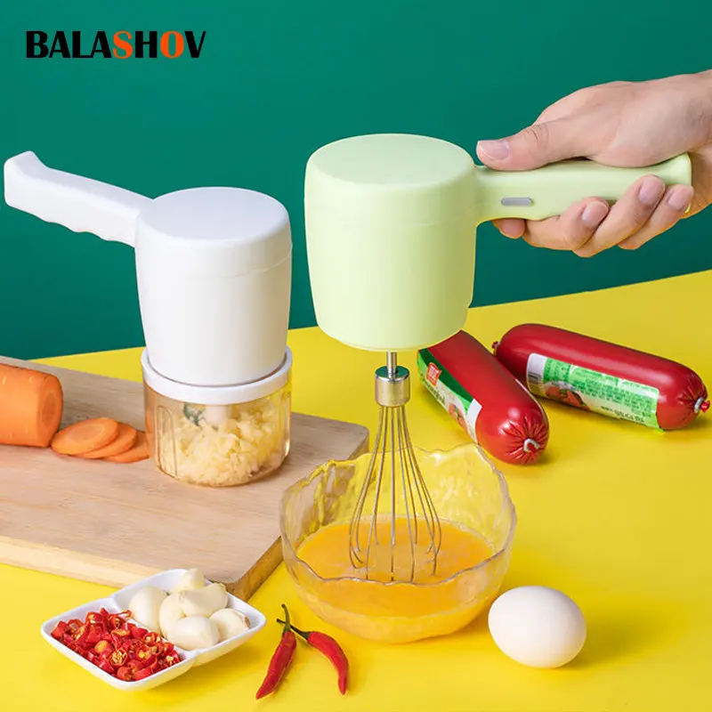 

Electric Egg Beater Garlic Chopper Portable Wireless Food Mixers Handheld Frother Masher Whisk Automatic Kitchen Cream Mixer