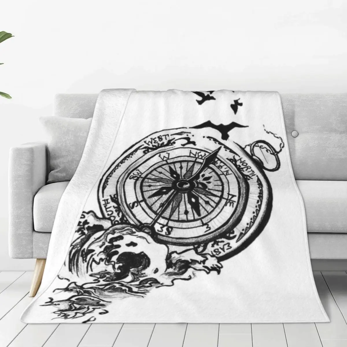 Compass Bird Wave Blanket Navigation Fleece For Photo Shoot Blanket Super Soft Cheap Decorative Bedspread