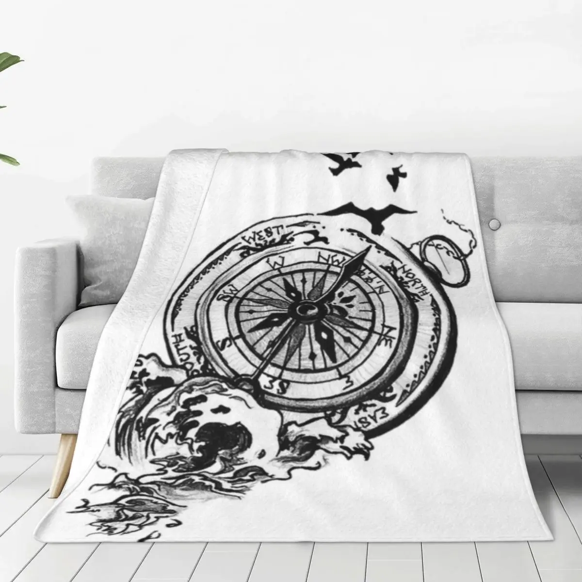 

Compass Bird Wave Blanket Navigation Fleece For Photo Shoot Blanket Super Soft Cheap Decorative Bedspread