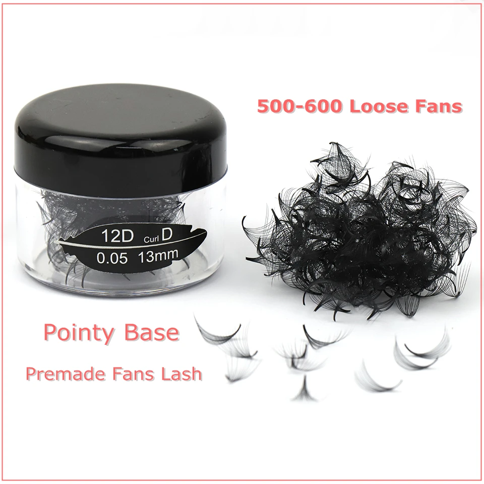 

RUJADE 3D 5D 6D 8D 10D 12D 14D Loose Fans Pointy Base Thin Roots Premade Fans Lashes Extension 500-600 Loose Fans per Jar Makeup