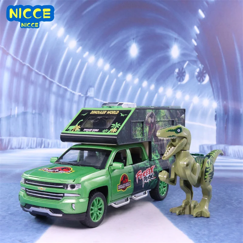 

Динозавры юрского периода Nicce 1:32, модель грузовика для транспортировки, литая машина, игрушки, автомобиль из сплава с выдвижными колесами, а...